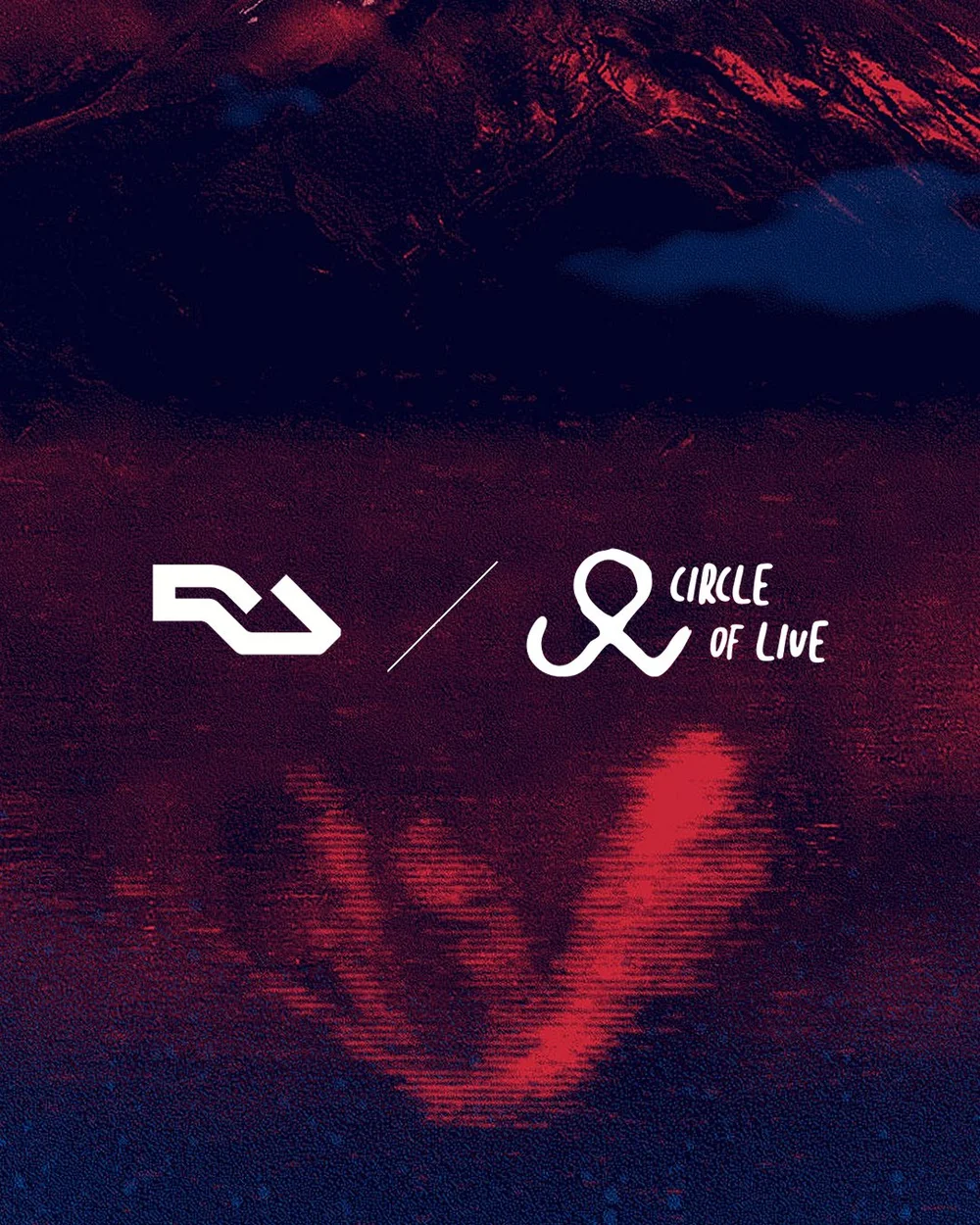 Resident Advisor / Circle Of Live logo graphic over a dark textured landscape